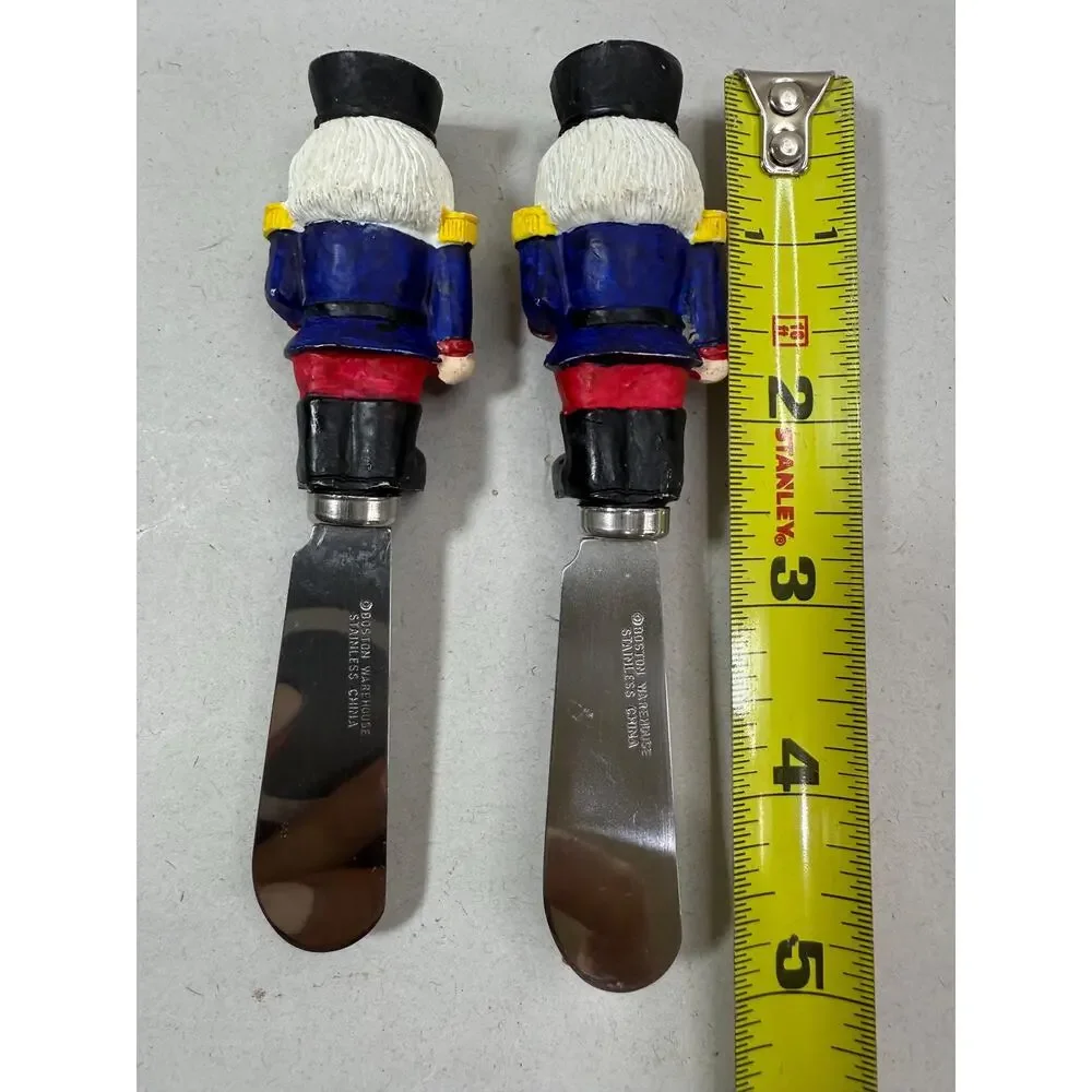 Vintage Nutcracker Cheese Knives Set of 2 Boston Warehouse Ceramic Handles